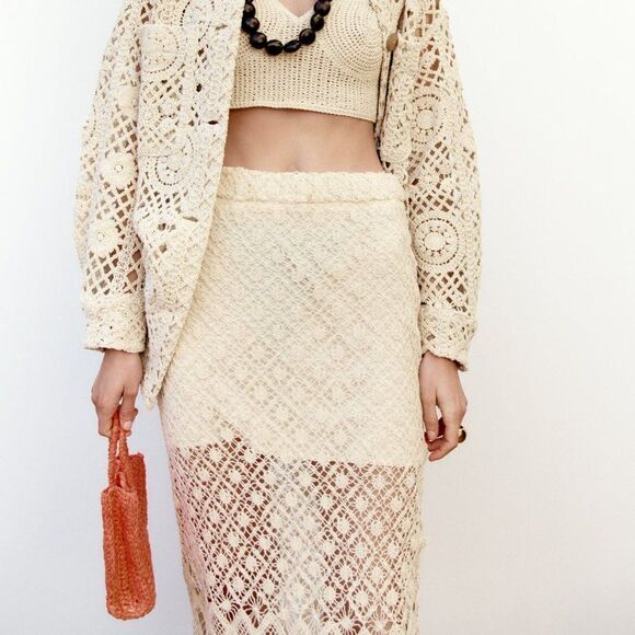 ZARA CROCHET STRAIGHT SKIRT ECRU - Picture 6 of 9